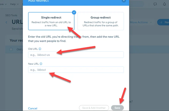 How to redirect url in wix website & redirect from one domain to another. 4 Wix Single Redirect