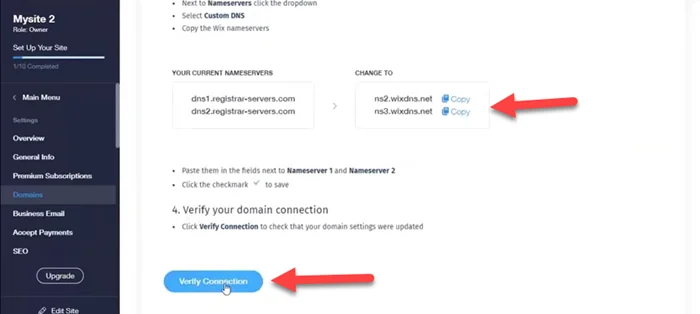 How to Connecting Your Own Domain Name to wix 16 Wix verify connection