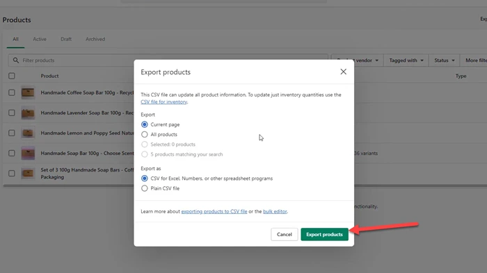 How to import and export products in Shopify 2 Click on Export Products