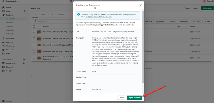 How to import and export products in Shopify 7 Click on Import Product
