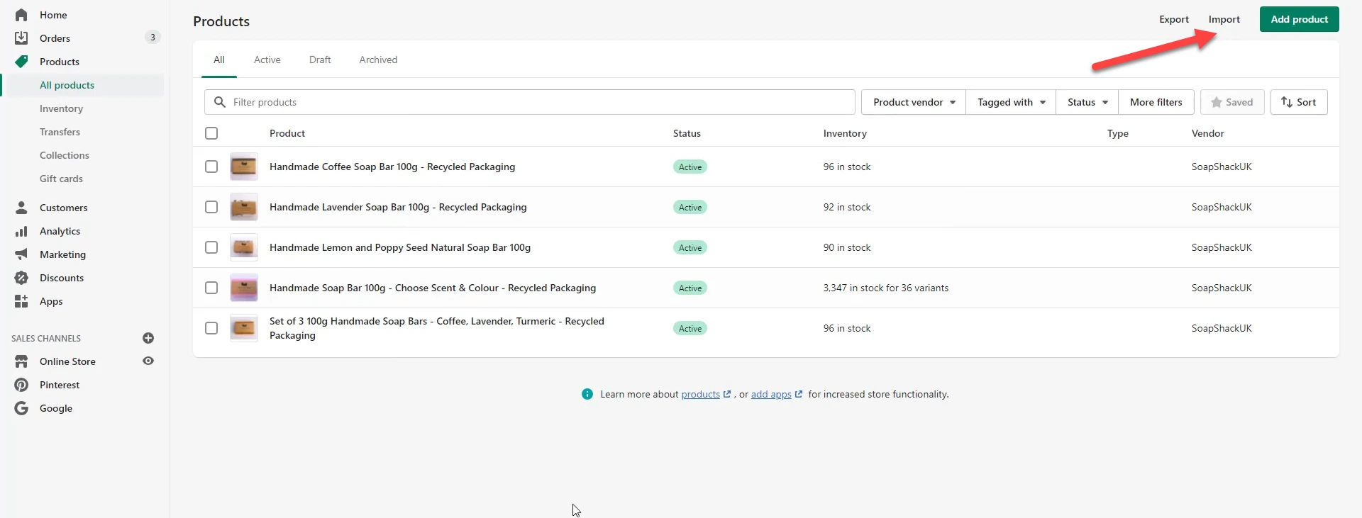 How to import and export products in Shopify 5 Click on Import