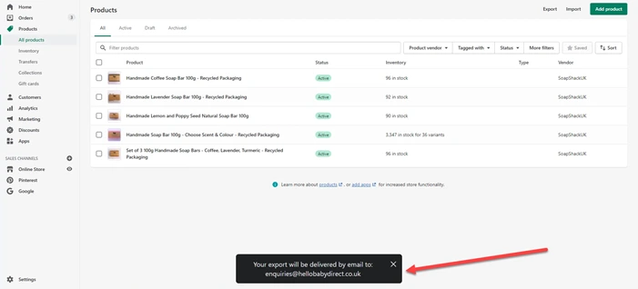 How to import and export products in Shopify 3 Export deliver to Email