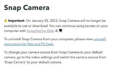 Snap is shutting down its desktop camera app