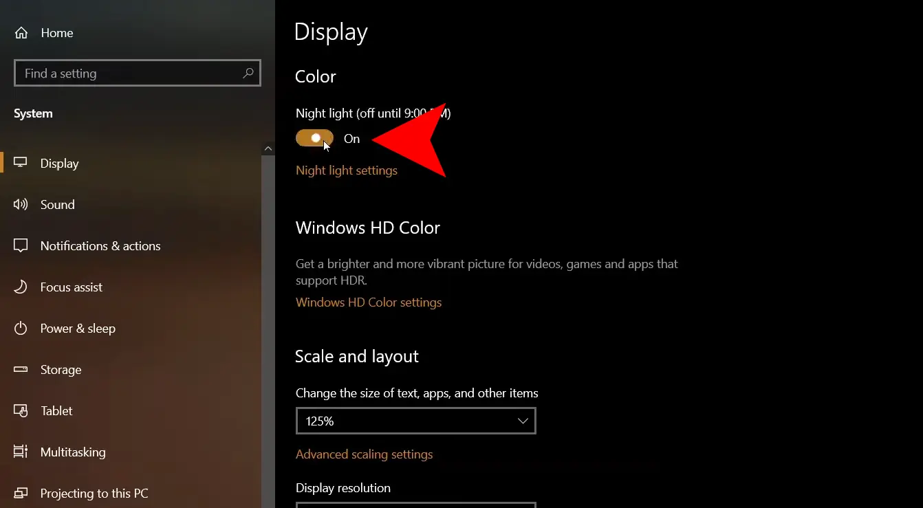 How to Set up Night Light Displays on Windows 10 and 11? 4 Night light Display Settings toggle