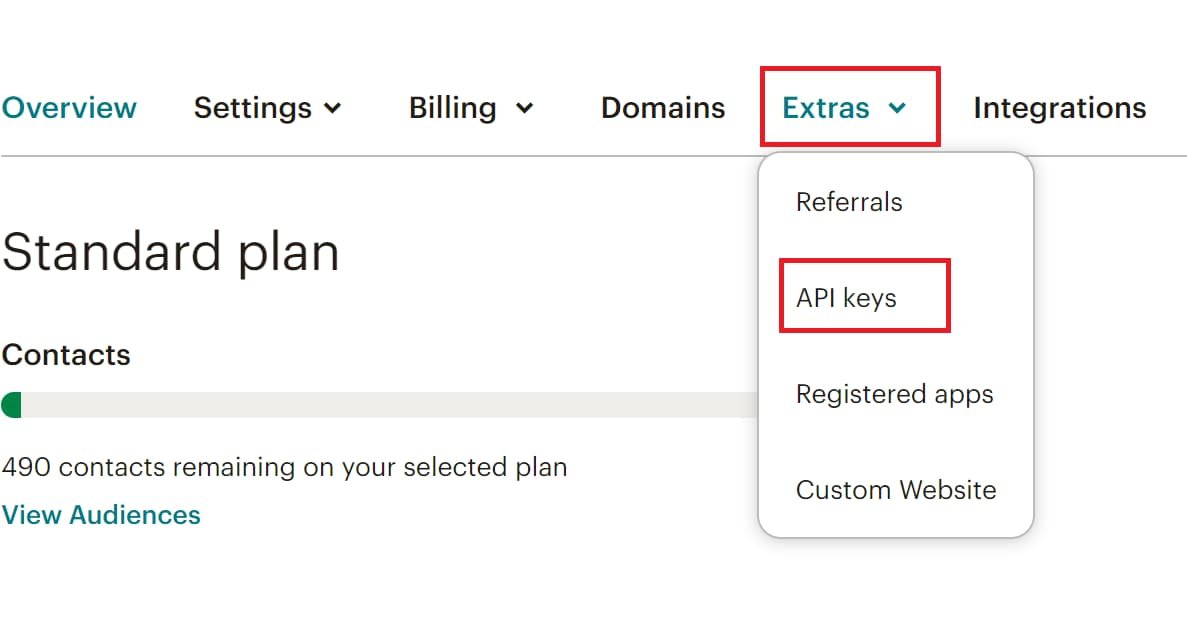 How To Integrate Elementor and Mailchimp (in 5 Steps) 2 Click on Extras and API Keys