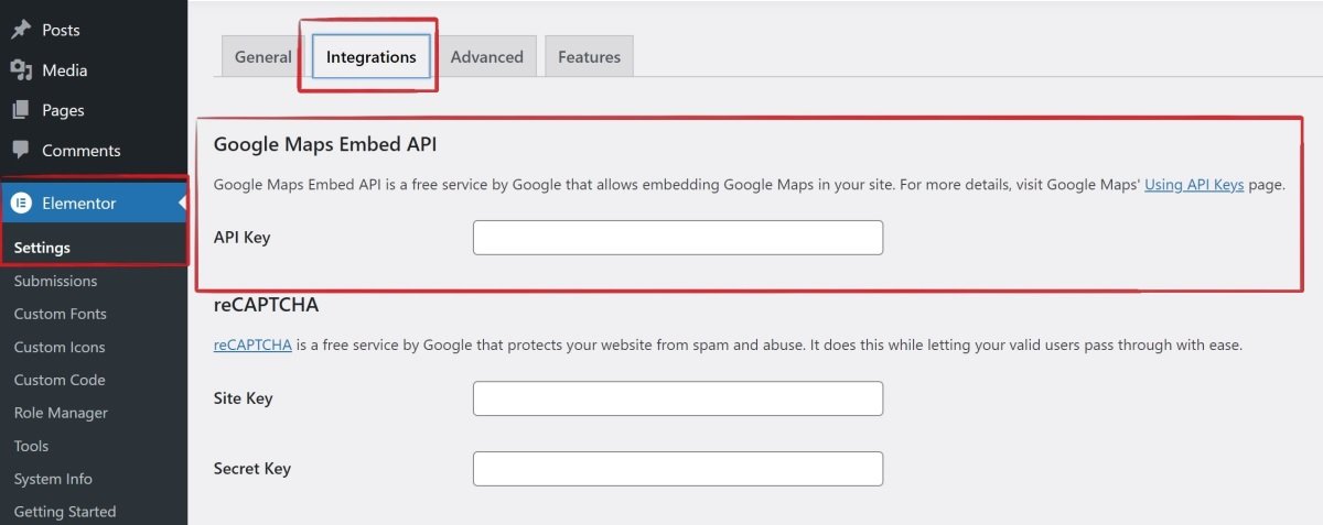 Elementor Google Map API Key