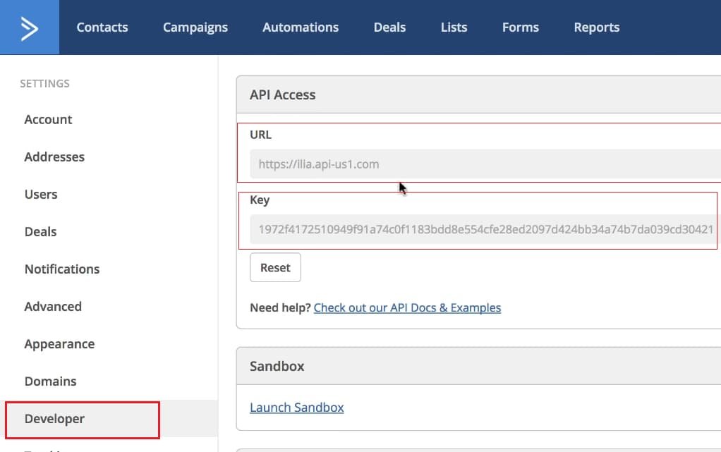Copy the API URL and the API key