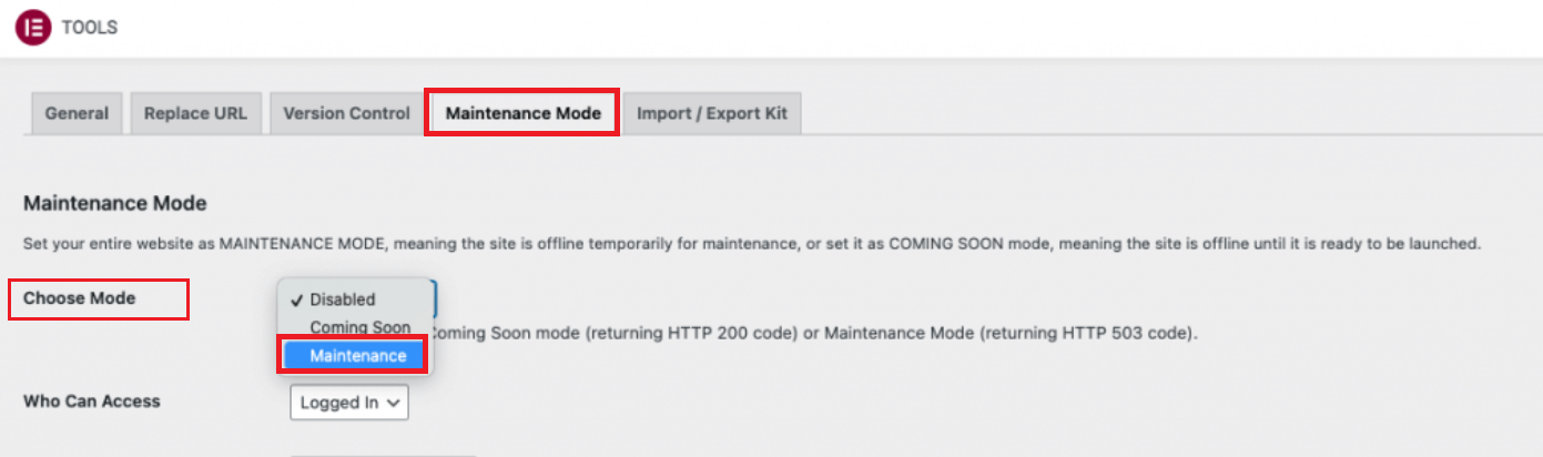 How to enable Maintenance Mode in Elementor 1 Elementor → Tools → Maintenance Mode in your WordPress dashboard