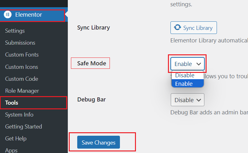 Quick and Effective: Enable Safe Mode in Elementor 1 Elementor Tools select Enable from the Safe Mode dropdown