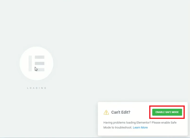 Quick and Effective: Enable Safe Mode in Elementor 2 Enable Safe Mode with pops up button