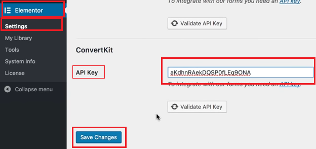 How to integrate Elementor Form to ConvertKit? 2 Under Elementor Settings Integrations Tab