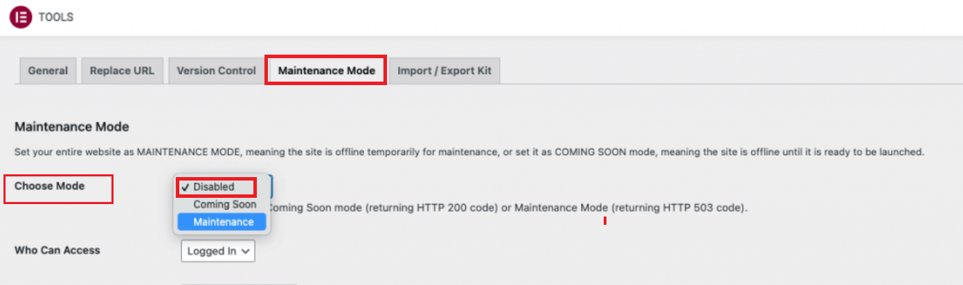 How to enable Maintenance Mode in Elementor 2 Elementor Tools Maintenance Mode and set it to 'Deactivate'.