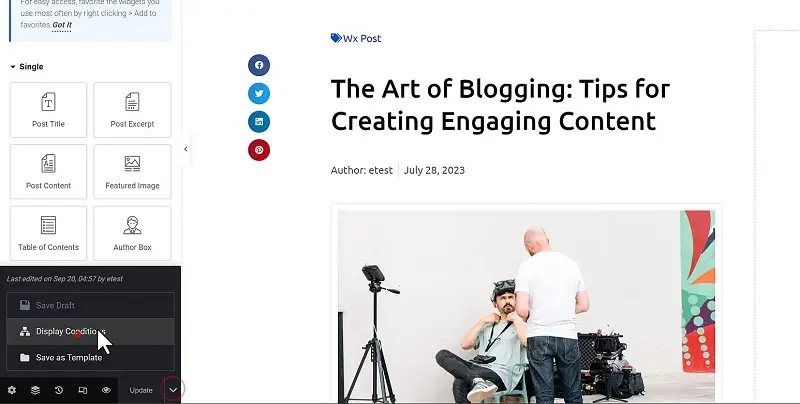 How to Create a WordPress Single Post Template | Elementor 9 Click on Display conditions