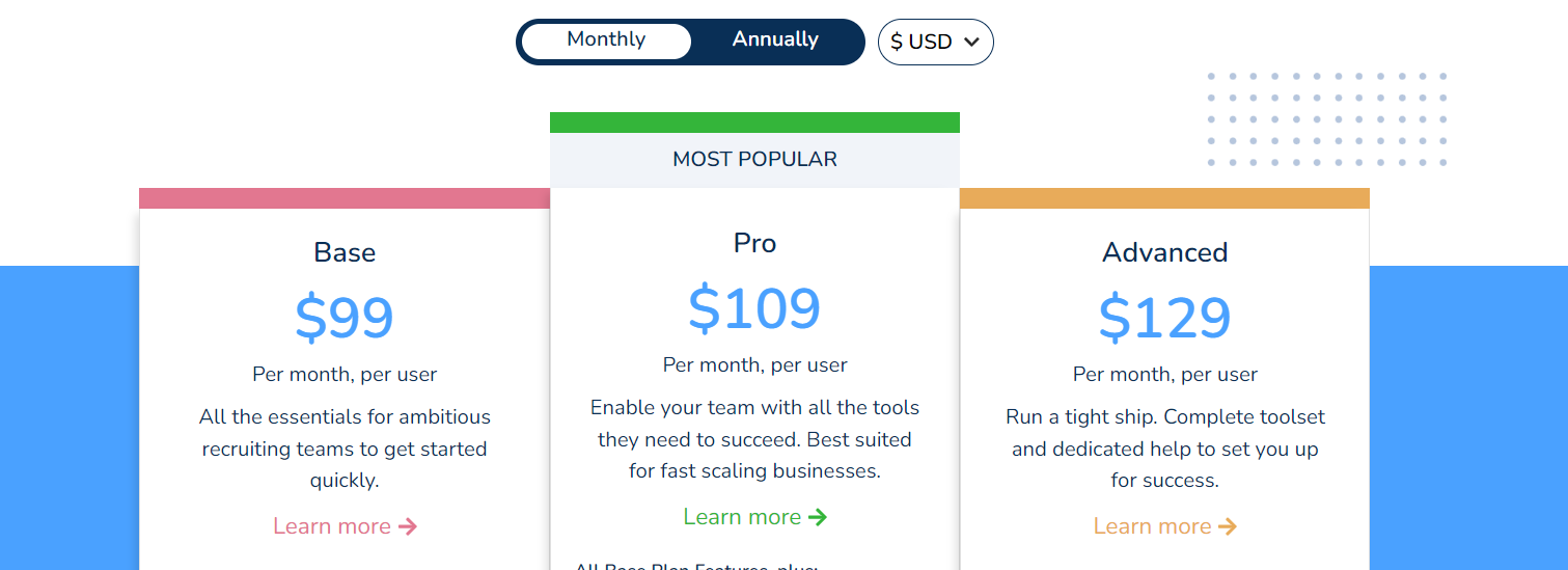 Best CRM for Staffing Agencies With Definite Guide 4 Recruiterflow pricing table