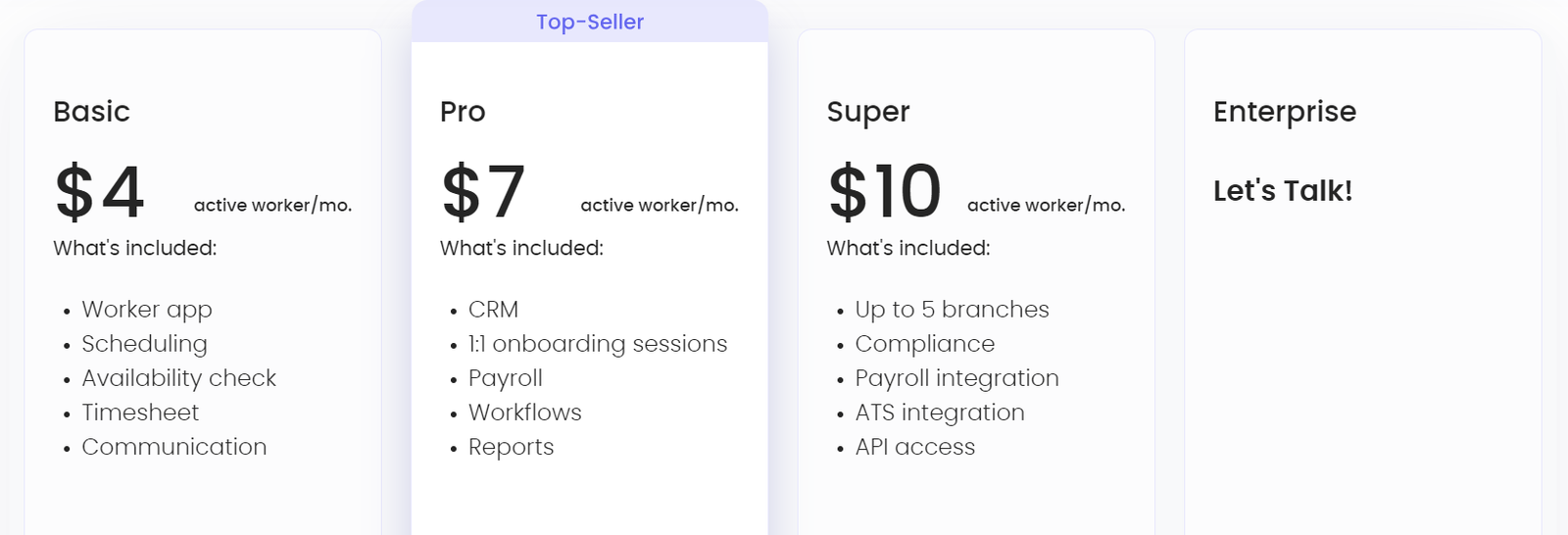 Best CRM for Staffing Agencies With Definite Guide 8 Ubeya pricing table