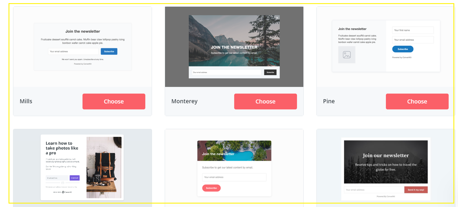 How to Create Your Subscription Form in the ConvertKit? 5 convertkit provide the many template style