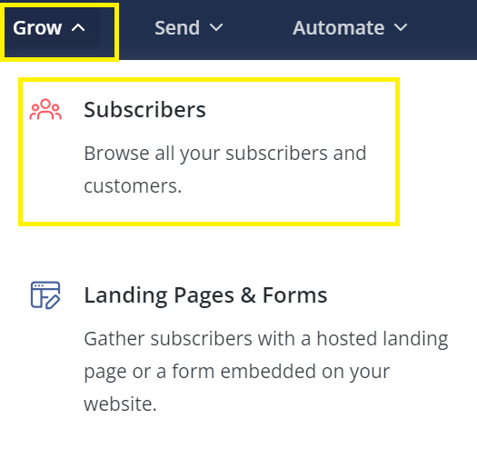 How do you import your Mailchimp contacts into ConvertKit? 2 open subscriber under the grow navigation