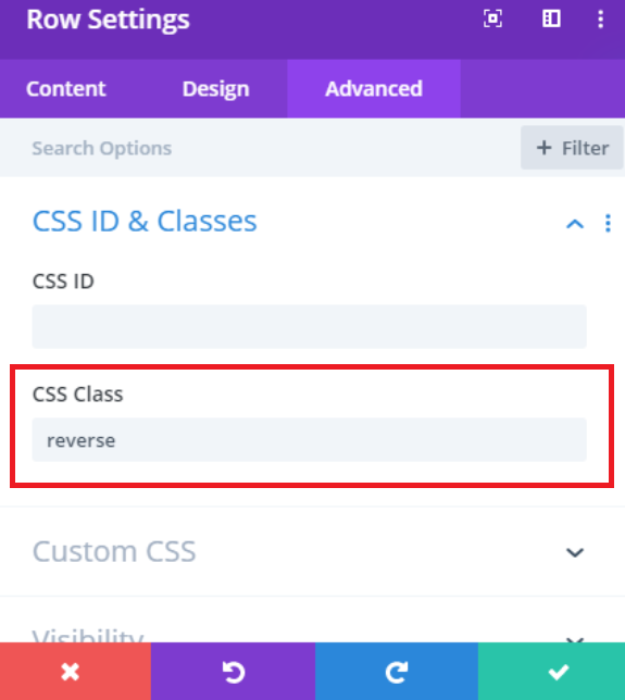 add “reverse” to the CSS Class field