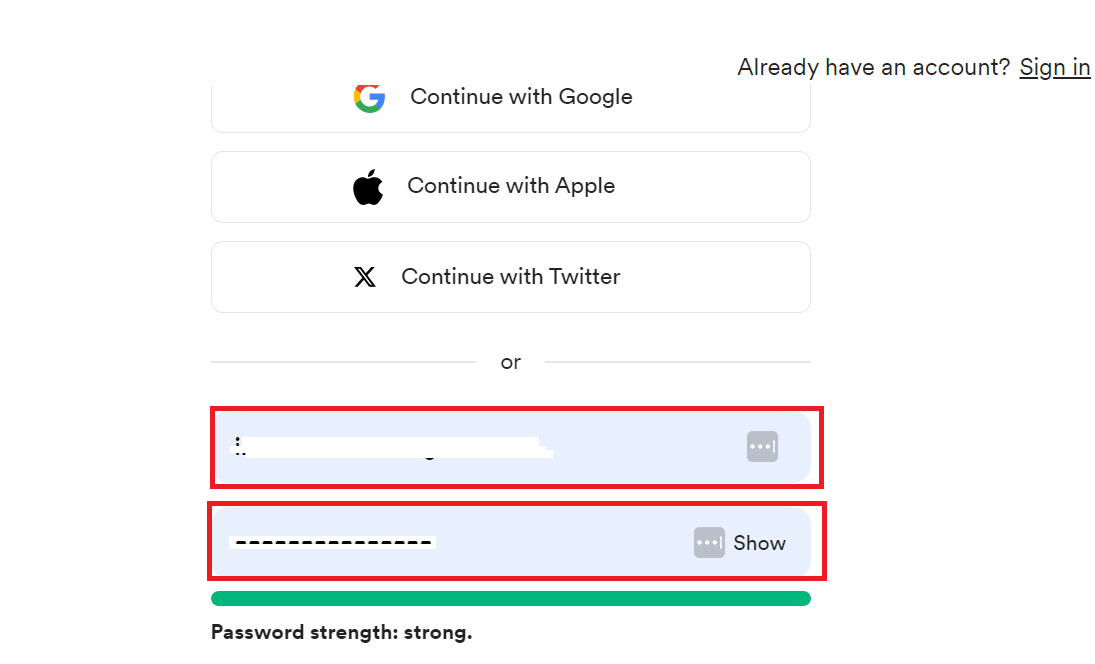 How to Create Buy Me a Coffee Account and Setup Page 3 enter email and password or login by any social media devices