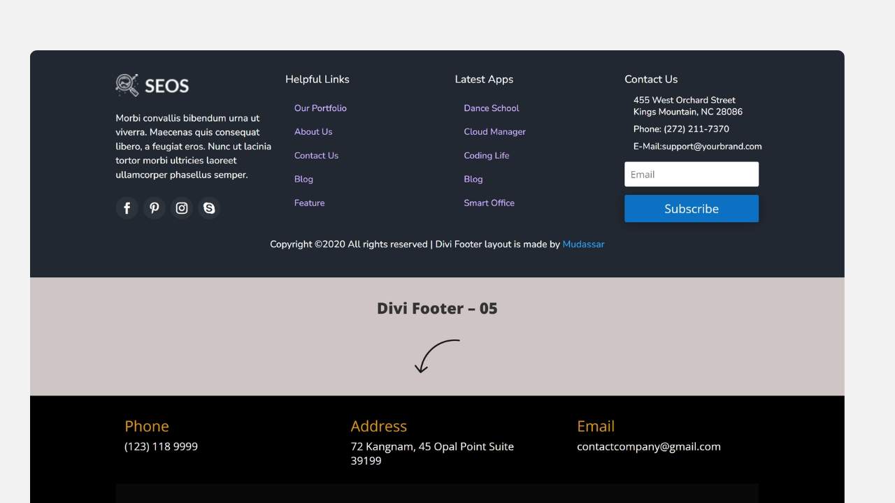 Divi Footer 1 to 10