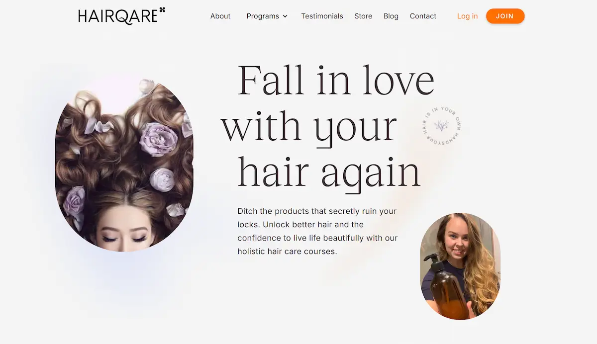 HairQare wellness brand website homepage screenshot 2026
