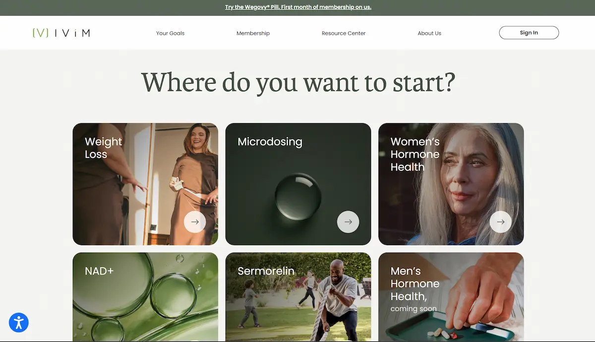IVIM Health website goal-based homepage screenshot 2026