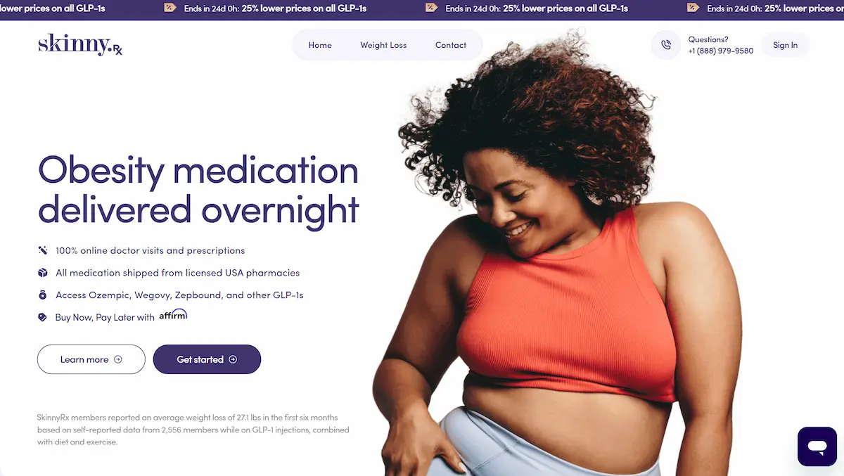 SkinnyRx health website homepage screenshot 2026